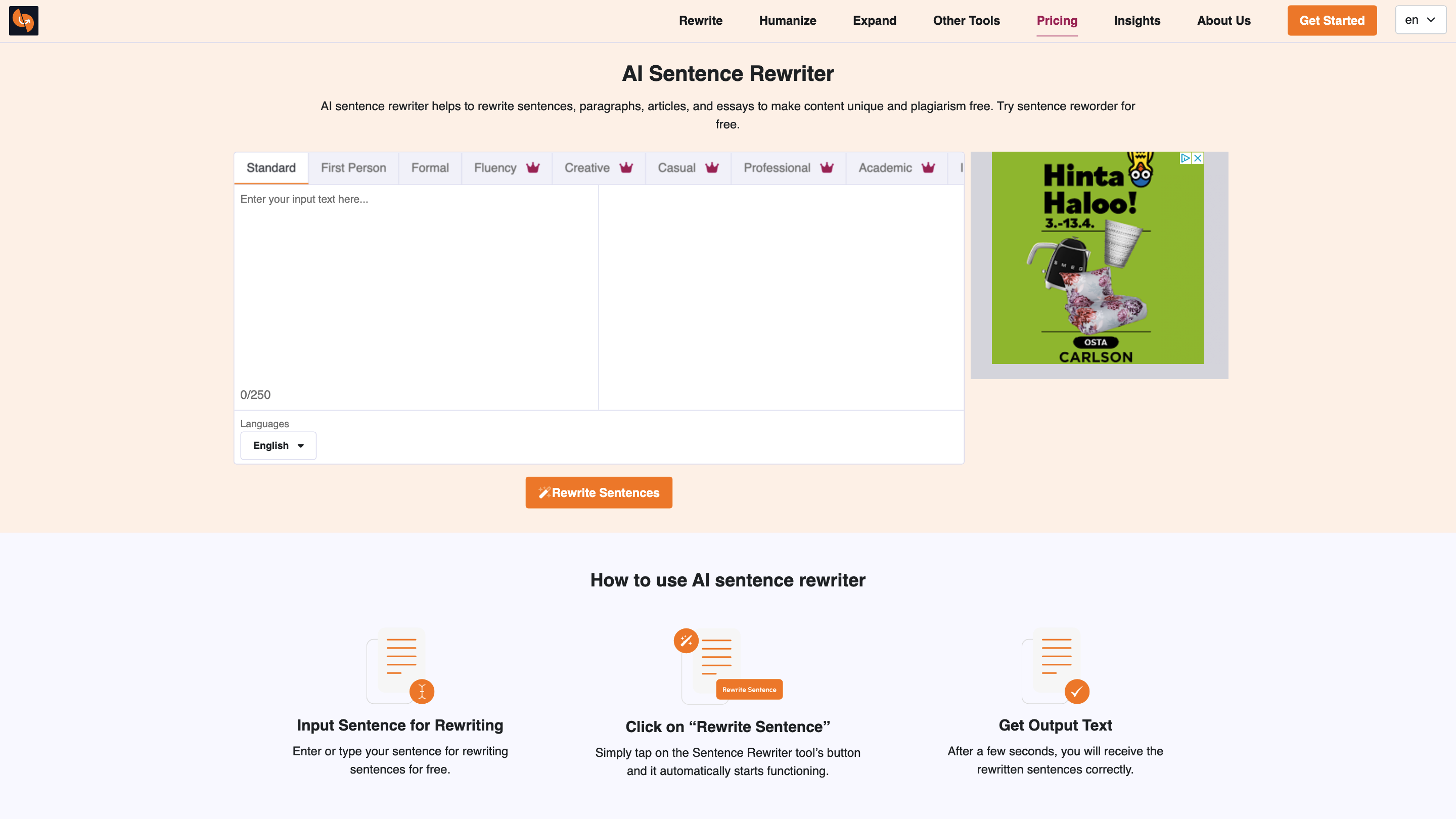 AI Sentence Rewriter