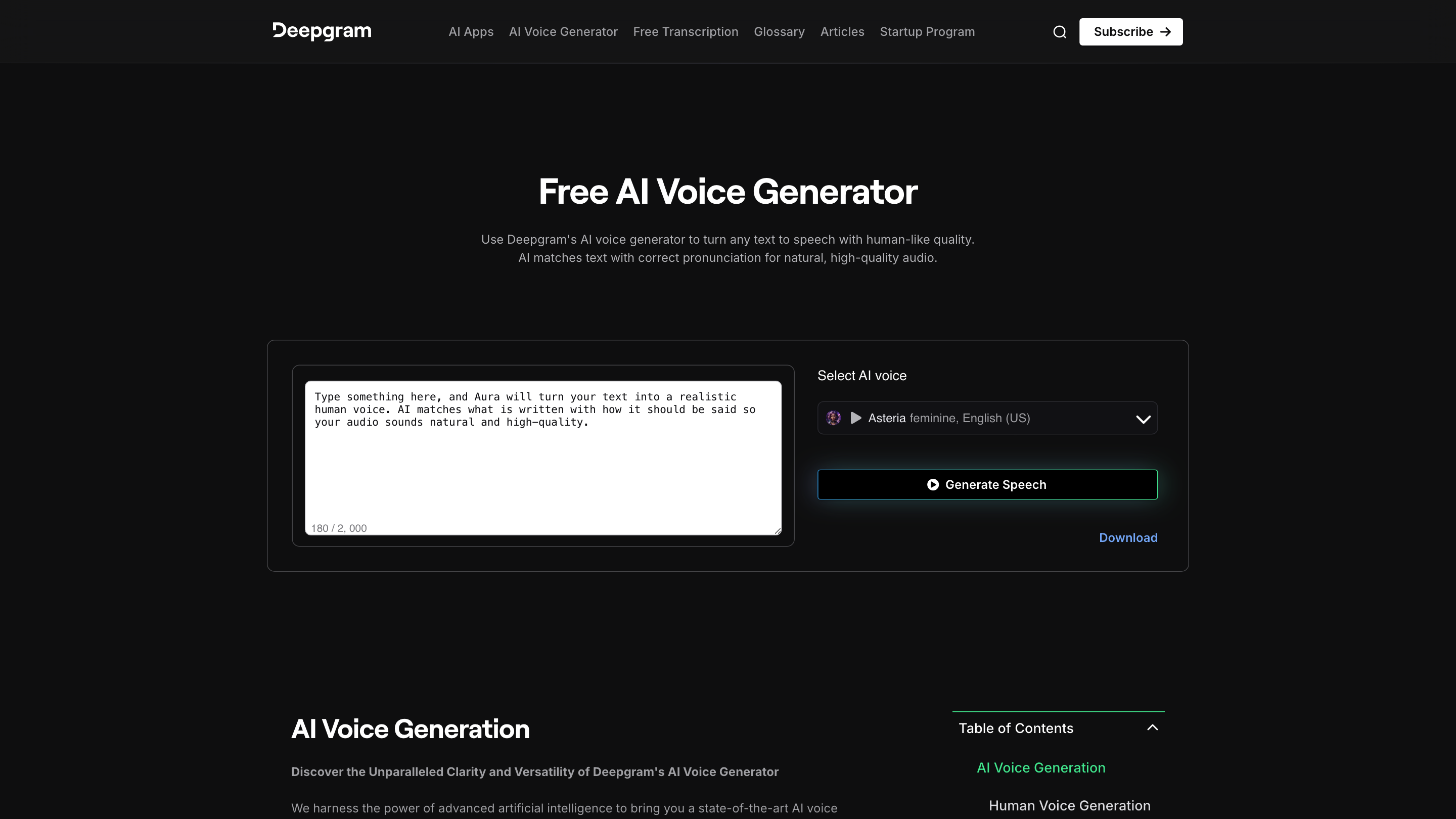 Deepgram AI Voice Generator