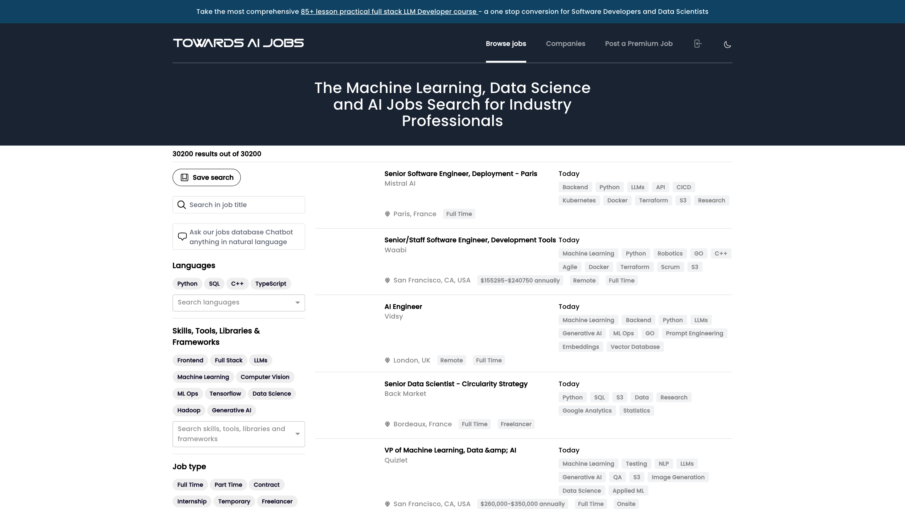 Jobs Search for ML Professionals with LLM/RAG Chat Model