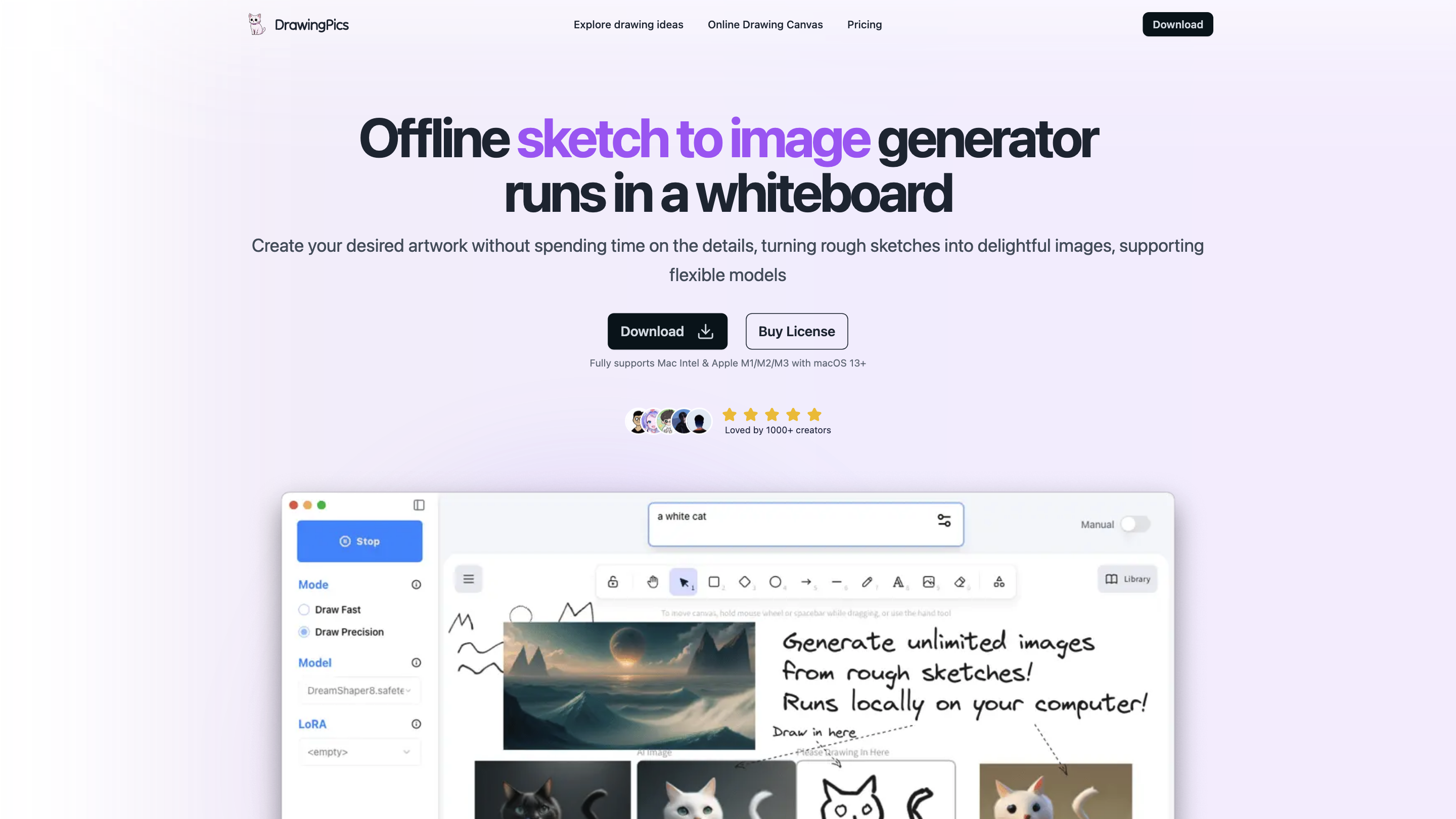 Offline AI Art Generator in a Whiteboard - DrawingPics