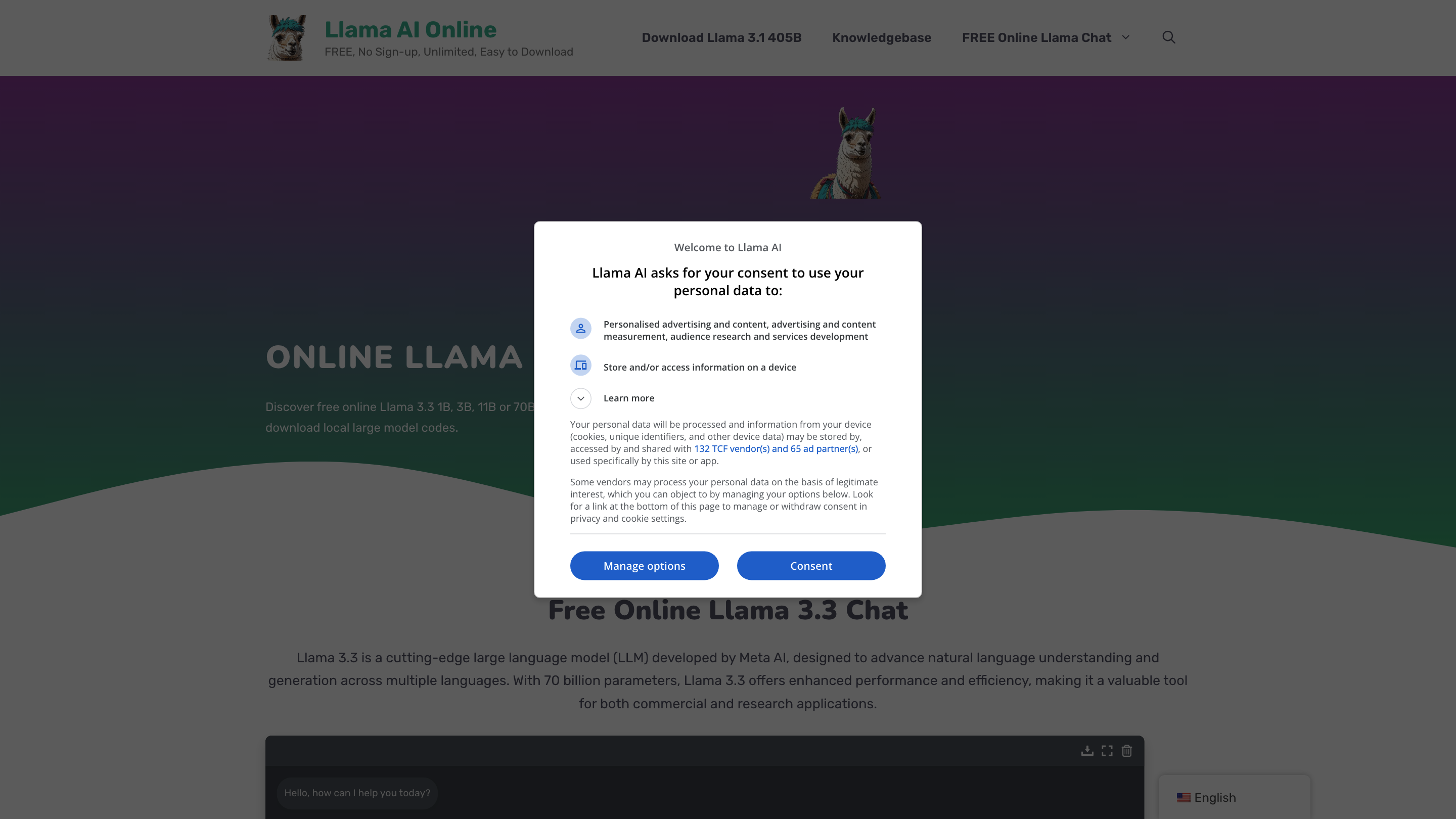 Online Llama 3.1 405B Chat by Meta AI