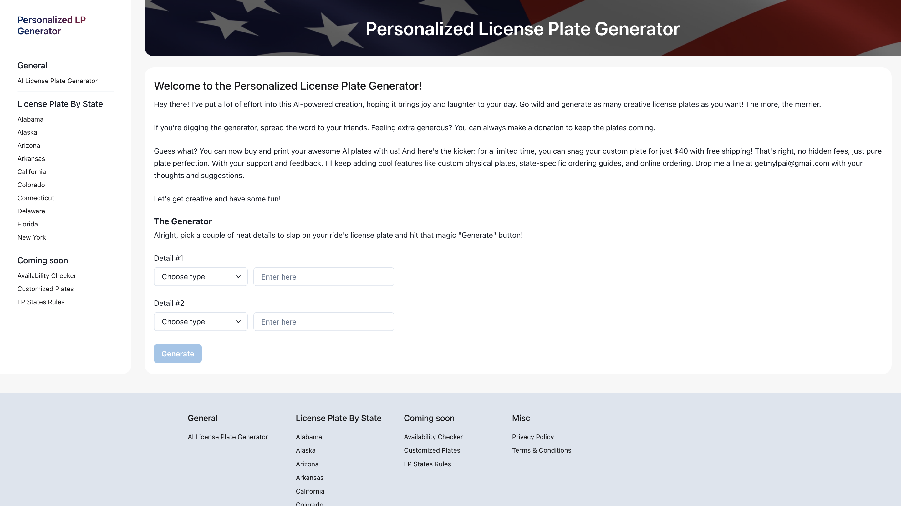 Personalized License Plate Generator