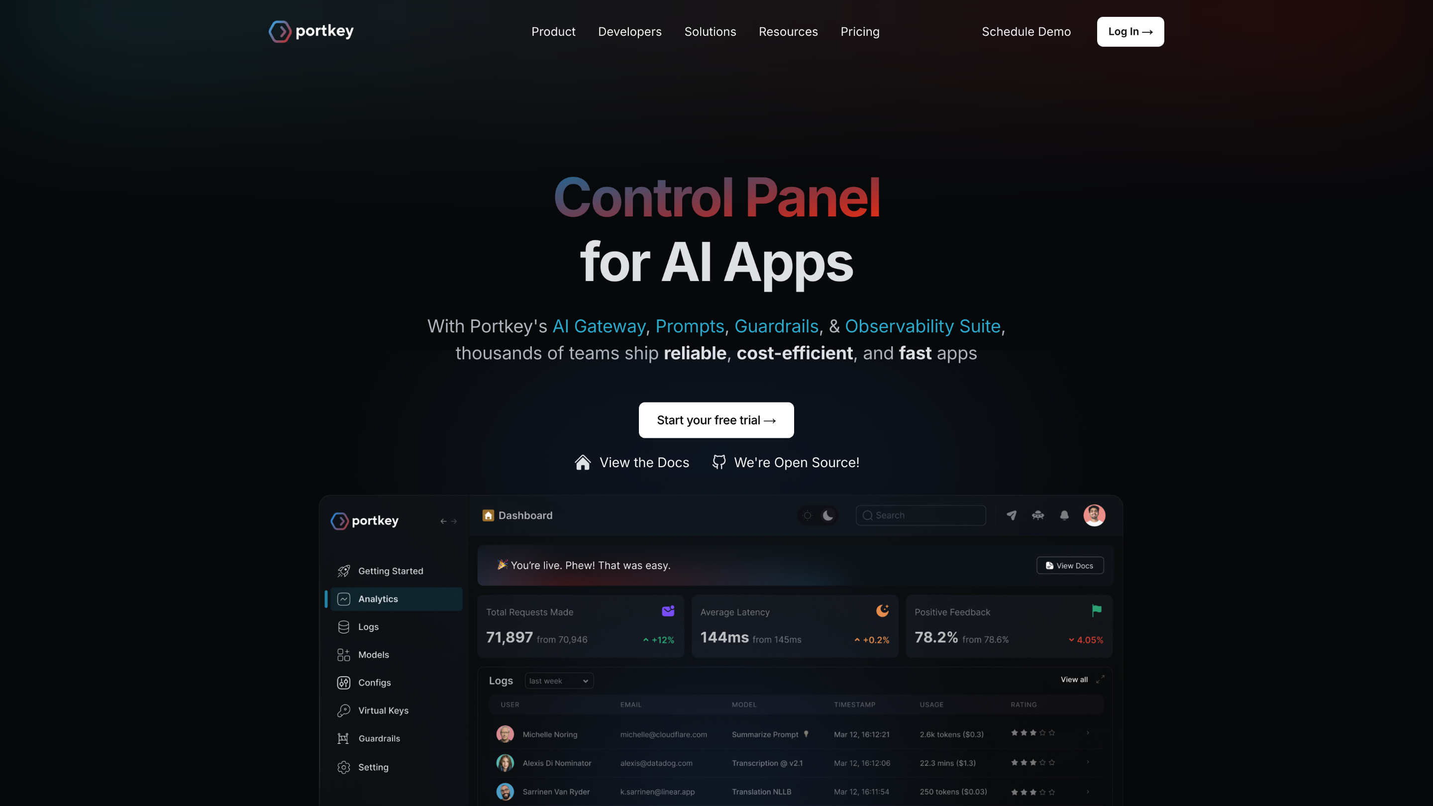 Portkey.ai - Control Panel for AI Apps