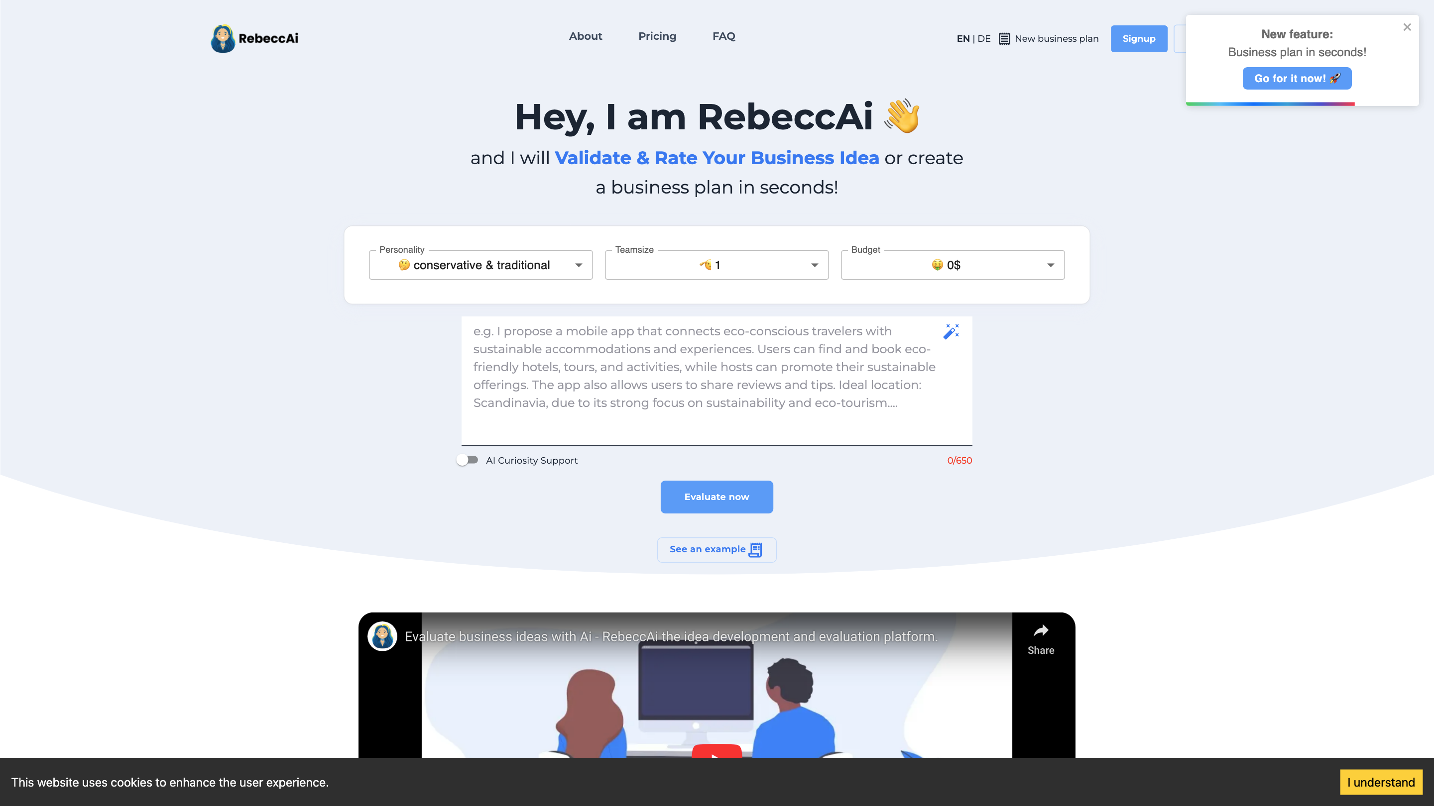 RebeccAi - AI-powered business idea evaluation and validation tool