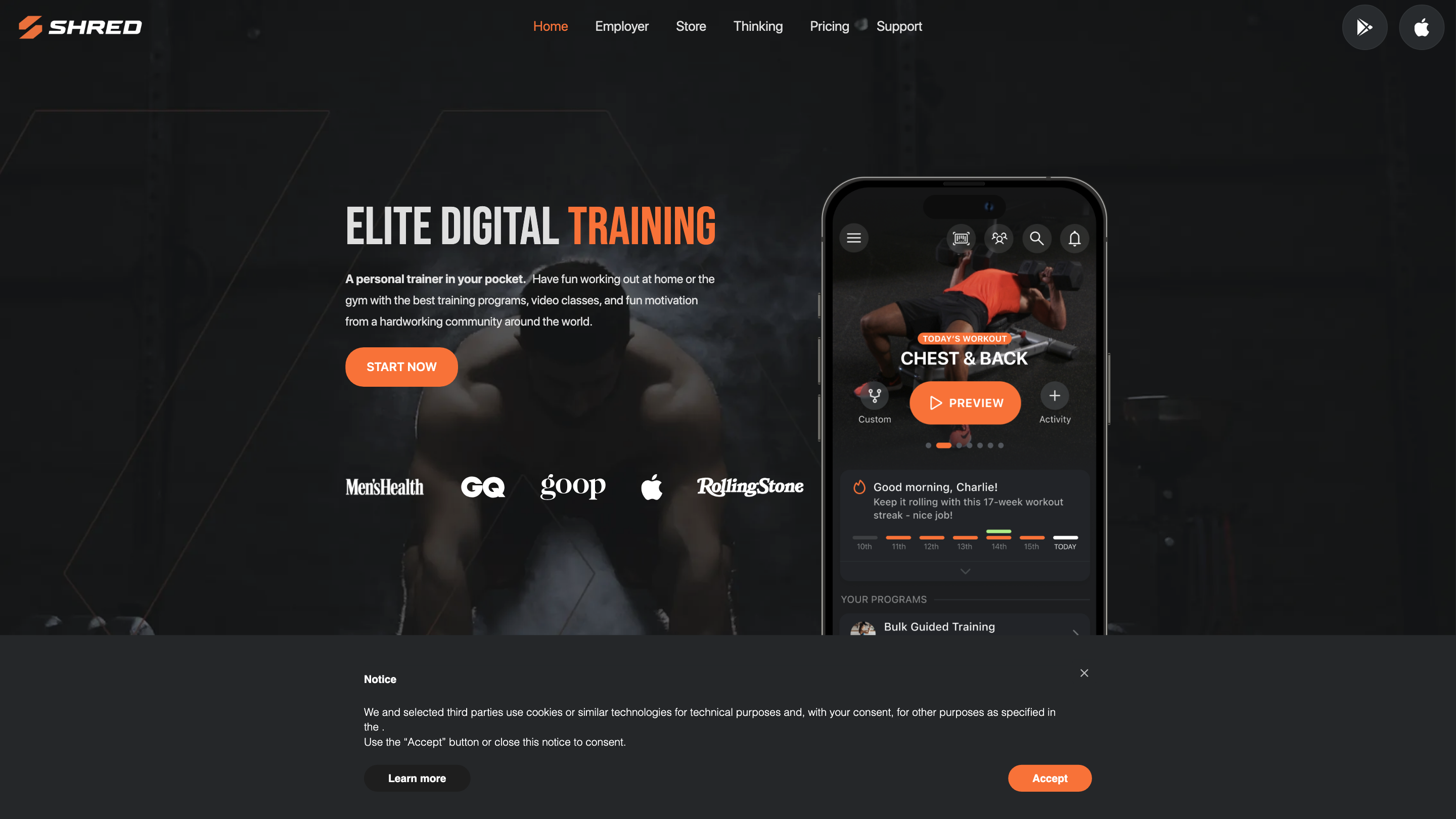 SHRED: Home & Gym Workouts App