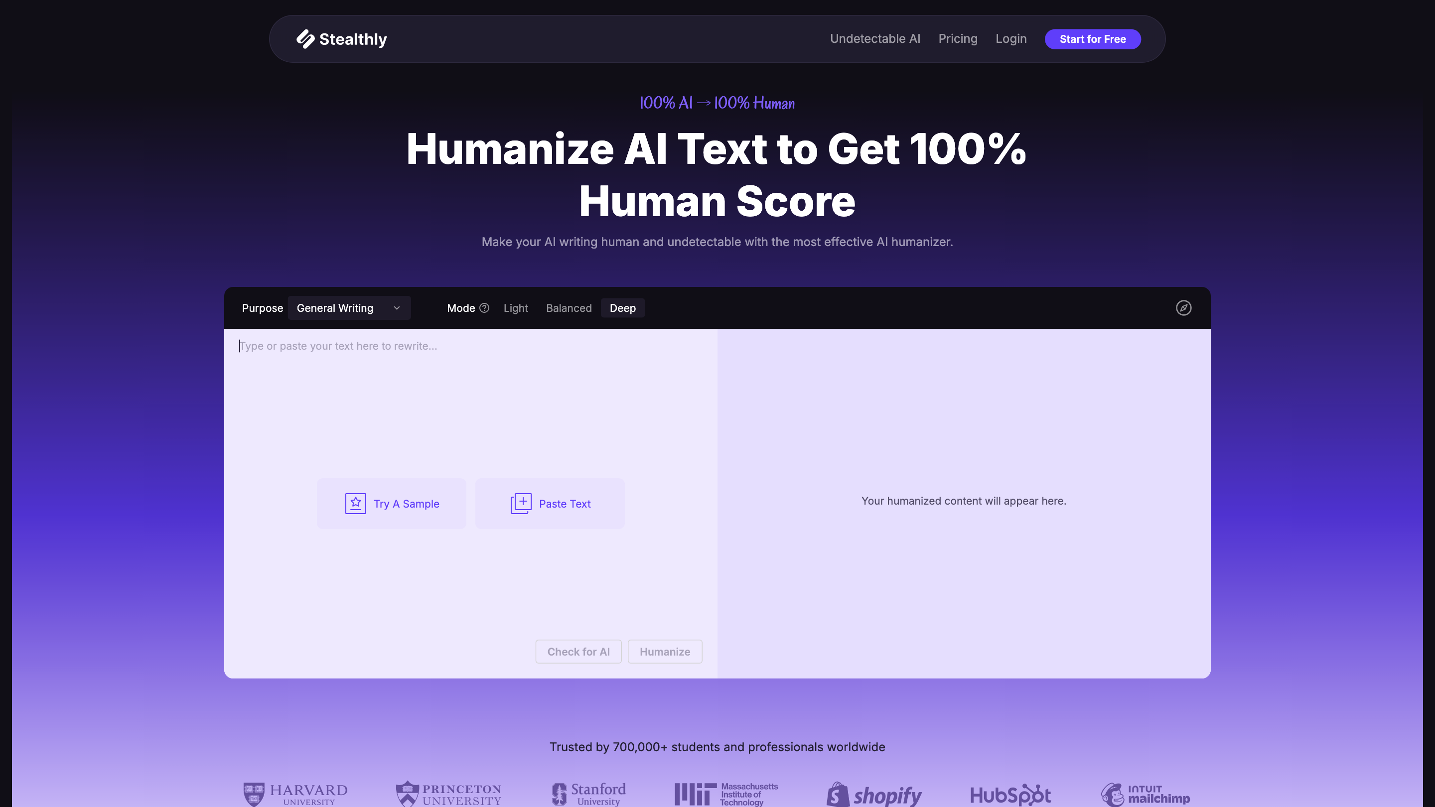Stealthly AI Humanizer