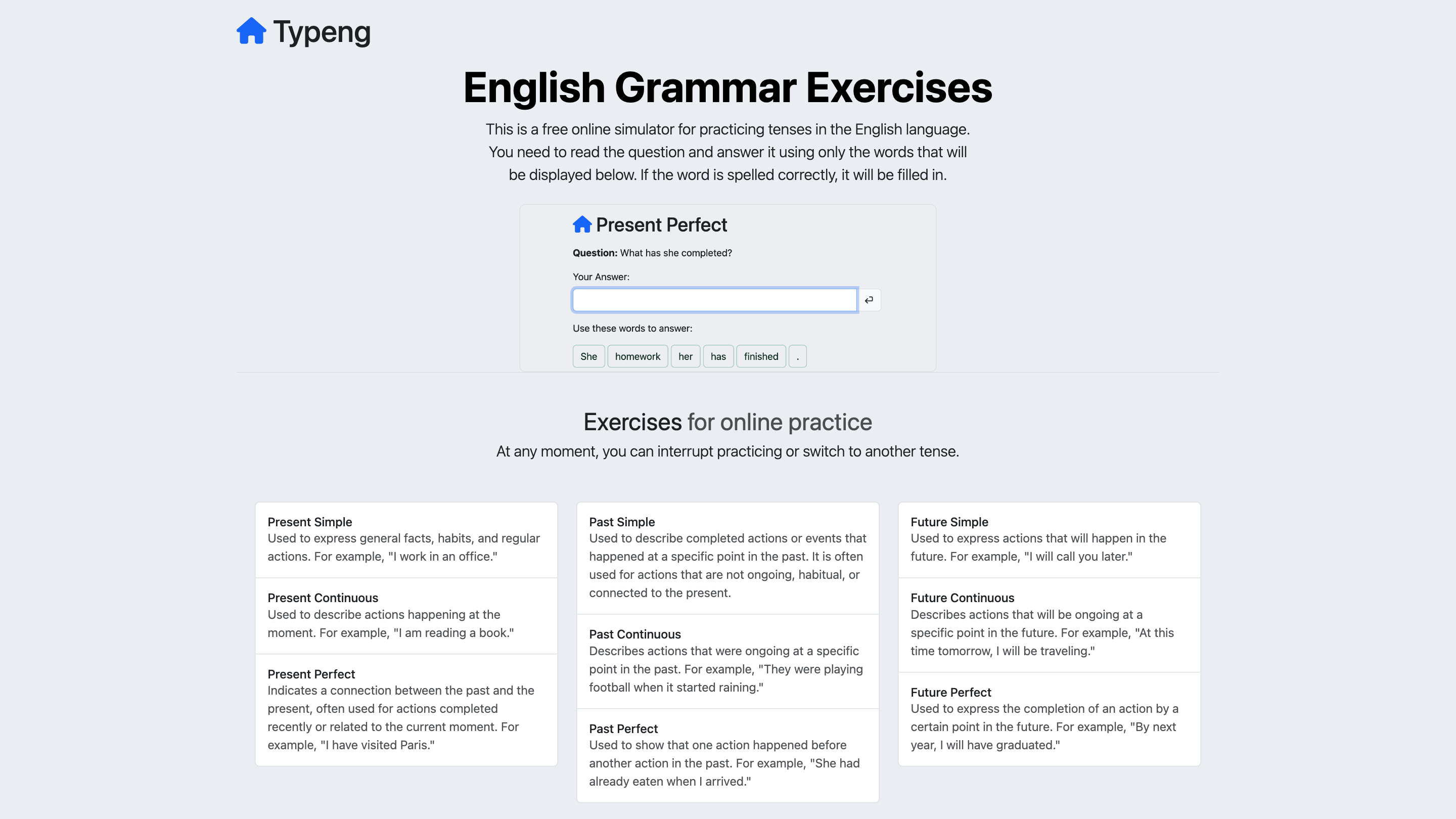 Typeng English Grammar Exercises