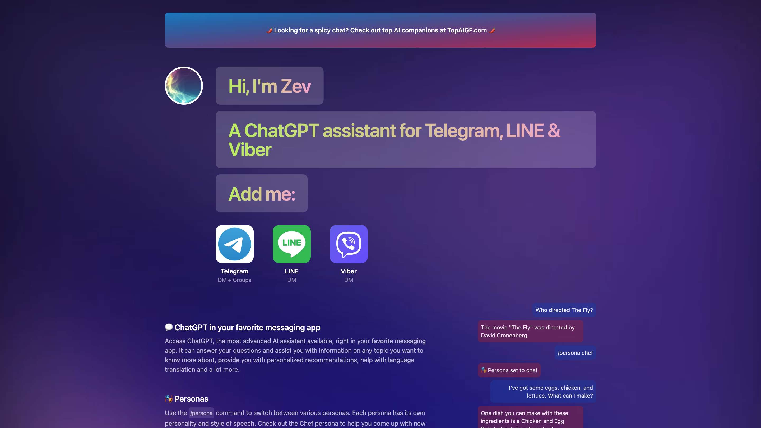 Zev - ChatGPT for Telegram, LINE & Viber